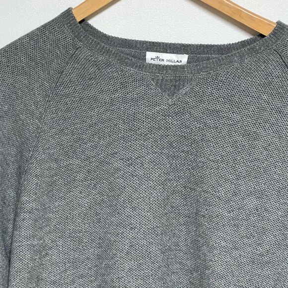 Peter Millar Cotton Merino Wool Grey Honeycomb Crew Neck Sweater Mens XL - Picture 4 of 5